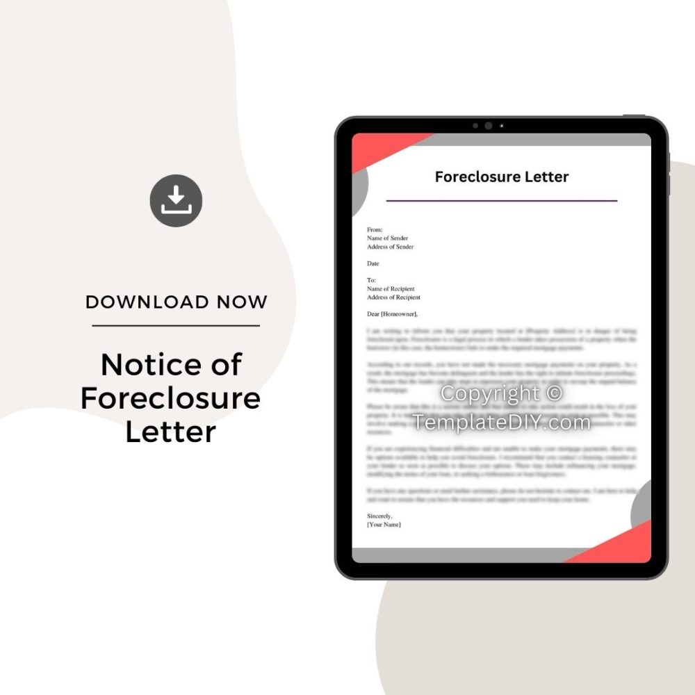 Sample Notice of Foreclosure Letter